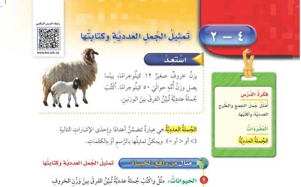 شرح درس تمثيل الجمل العددية وكتابتها للصف الرابع الابتدائي ف1