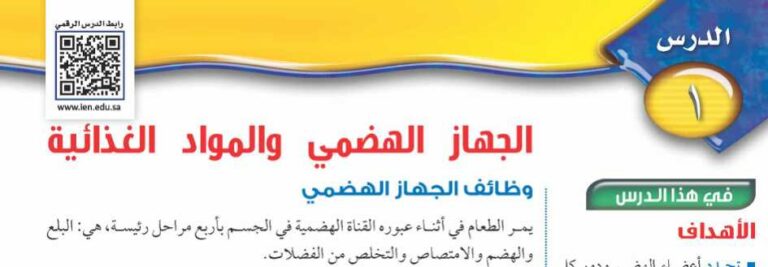 درس الجهاز الهضمي والمواد الغذائية ثاني متوسط ف1