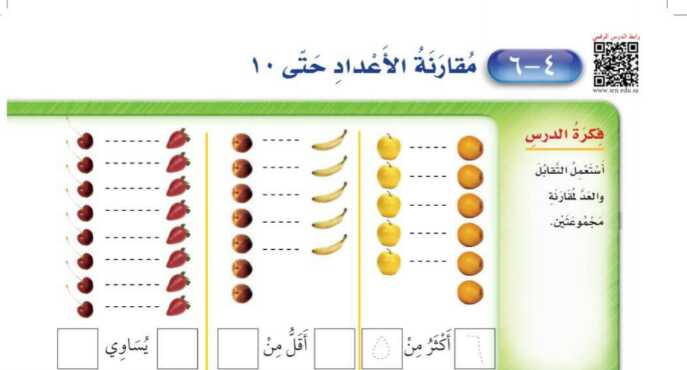 شرح درس مقارنة الاعداد حتى ١٠ اول ابتدائي ف1