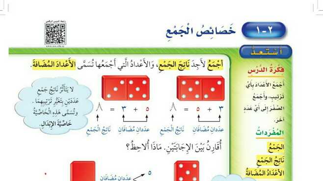 شرح درس خصائص الجمع ثاني ابتدائي ف1