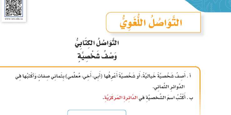 شرح درس التواصل الكتابي وصف الشخصية لغتي للصف سادس ابتدائي ف1
