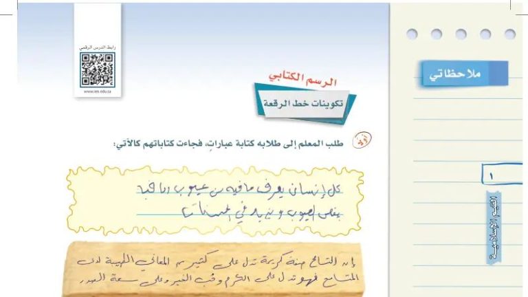درس الرسم الكتابي تكوينات خط الرقعة اول متوسط ف1