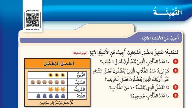 شرح درس التهيئة للفصل العاشر عرض البيانات وتفسيرها ثالث ابتدائي ف2
