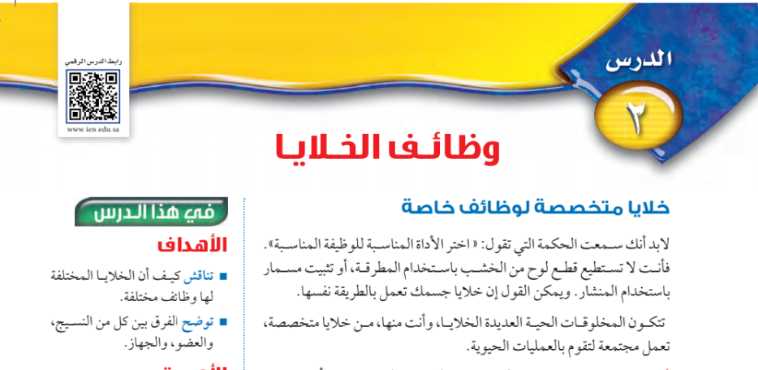 شرح درس وظائف الخلايا اول متوسط ف2