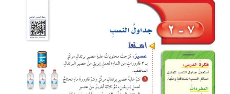 شرح درس جداول النسب سادس ابتدائي ف2