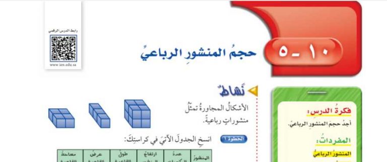 شرح درس حجم المنشور الرباعي سادس ابتدائي ف2