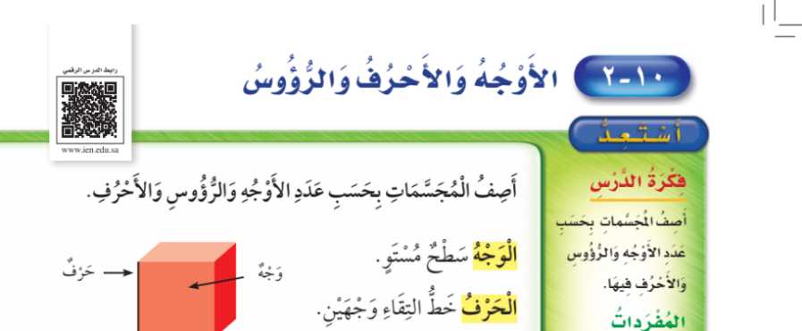 شرح درس الأوجه والأحرف والرؤوس ثاني ابتدائي ف2