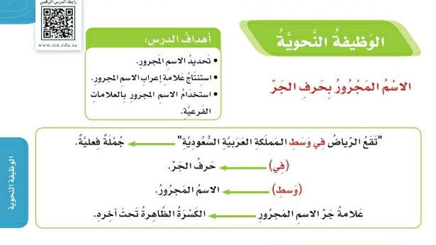 شرح درس الوظيفة النحوية الاسم المجرور بحرف الجر خامس ابتدائي ف2