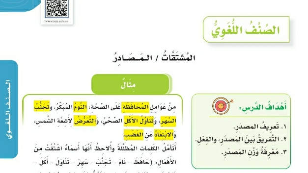 شرح درس الصنف اللغوي المشتقات المصادر سادس ابتدائي ف2