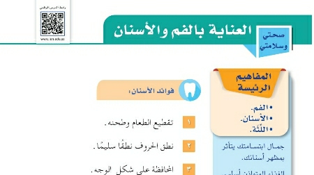 شرح درس العناية بالفم والأسنان للصف الرابع الابتدائي ف1