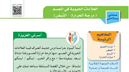 شرح درس العلامات الحيوية في الجسم درجة الحرارة – النبض للصف الخامس ف1
