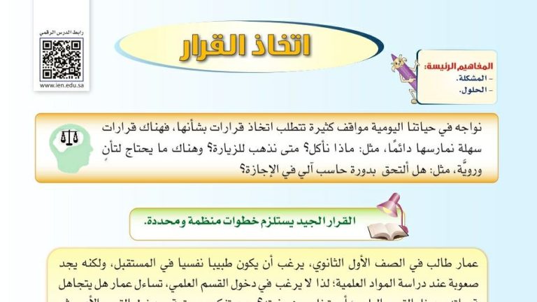 شرح درس اتخاذ القرار ثاني متوسط ف2