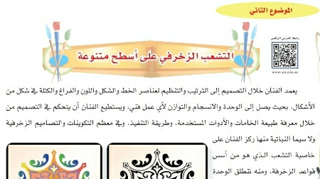 شرح درس التشعب الزخرفي على أسطح متنوعة تربية فنية للصف سادس ابتدائي ف1