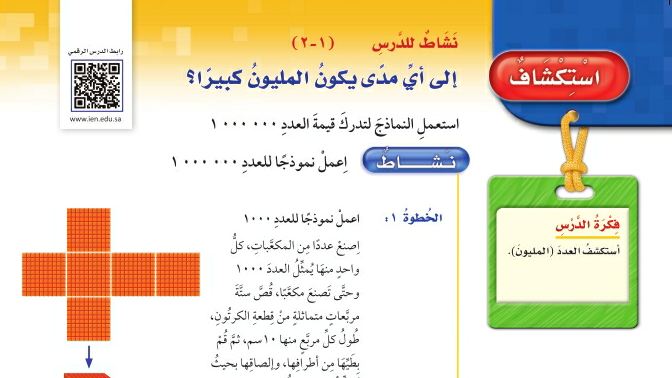 شرح درس استكشاف إلى أي مدى يكون المليون كبيرا للصف الرابع الابتدائي ف1
