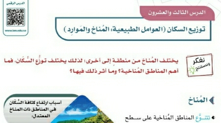 شرح درس توزيع السكان(العوامل الطبيعية،المناخ والموارد)خامس ابتدائي ف2