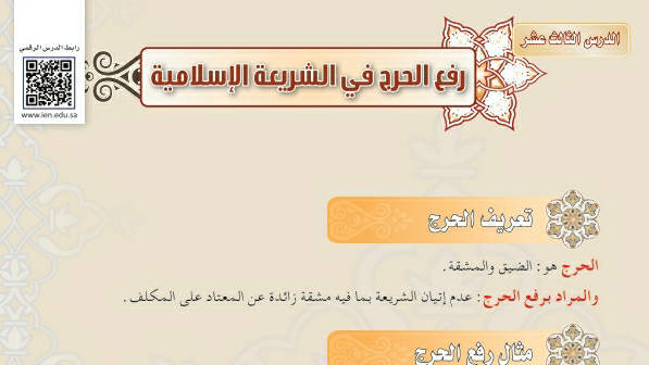 شرح درس رفع الحرج في الشريعة الإسلامية فقه دراسات اسلامية ثالث متوسط ف2