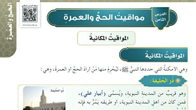 شرح درس مواقيت الحج والعمرة فقه وسلوك سادس ابتدائي ف2