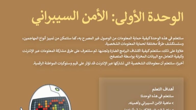 حل الوحدة الأولى الأمن السيبراني مهارات رقمية ثالث متوسط ف1 1447