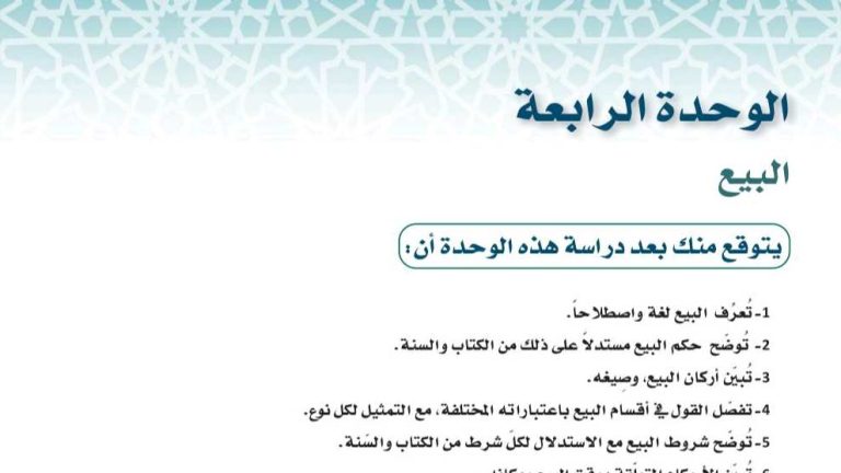 حل فقه 1 الوحدة الرابعة البيع ثالث ثانوي مسارات 1445
