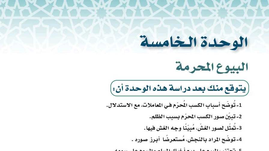حل فقه 1 الوحدة الخامسة البيوع المحرمة ثالث ثانوي مسارات 1445
