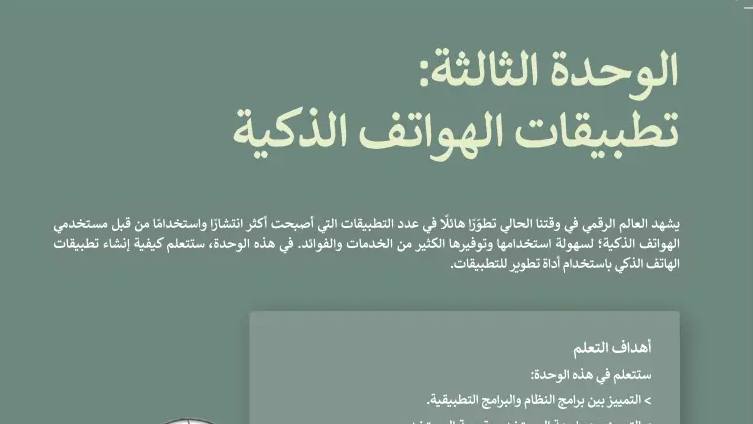 حل الوحدة الوحدة الثالثة تطبيقات الهواتف الذكية التقنية الرقمية 3 ثالث ثانوي مسارات ف1