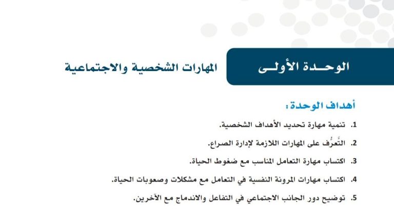 حل الوحدة الأولى المهارات الشخصية والاجتماعية ثالث ثانوي مسارات ف2 1445
