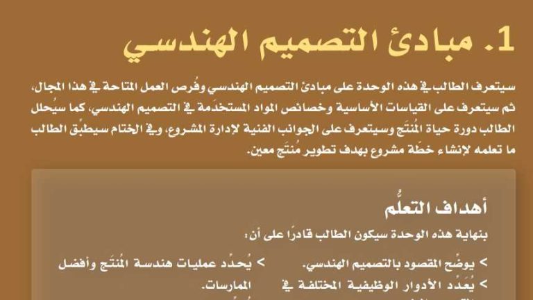 حل الفصل 1 مبادئ التصميم الهندسي ثالث ثانوي مسارات ف1 1445