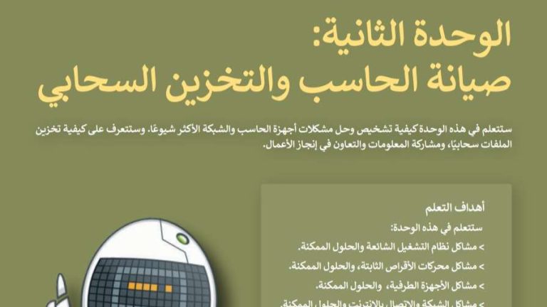 حل الوحدة الثانية صيانة أجهزة الحاسب والتخزين السحابي ثالث متوسط ف2 1447