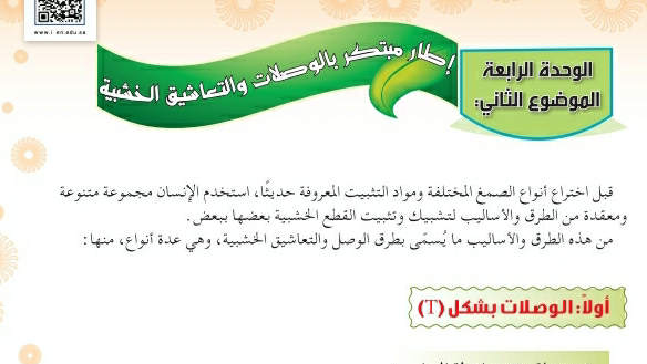 شرح درس إطار مبتكر بالوصلات والتعاشيق الخشبية اول متوسط ف2