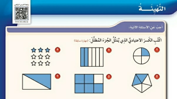 شرح درس التهيئة للفصل السادس الكسور الاعتيادية للصف الخامس الابتدائي ف1
