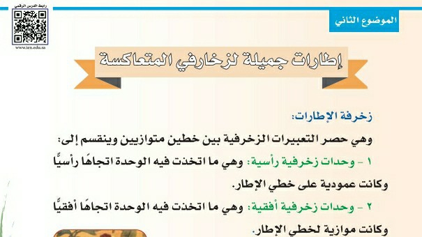 شرح درس إطارات جميلة لزخارفي المتعاكسة ثاني ابتدائي ف1