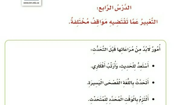 شرح درس التواصل الشفهي التعبير عما تقتضيه مواقف مختلفة للصف الرابع الابتدائي ف1