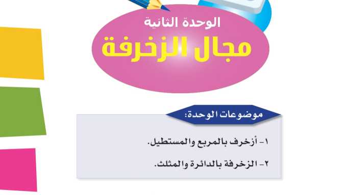 حل الوحدة الثانية مجال الزخرفة التربية الفنية اول ابتدائي ف1 1448